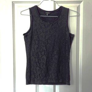 Talbots Black Sleeveless Lace Front Tank Top